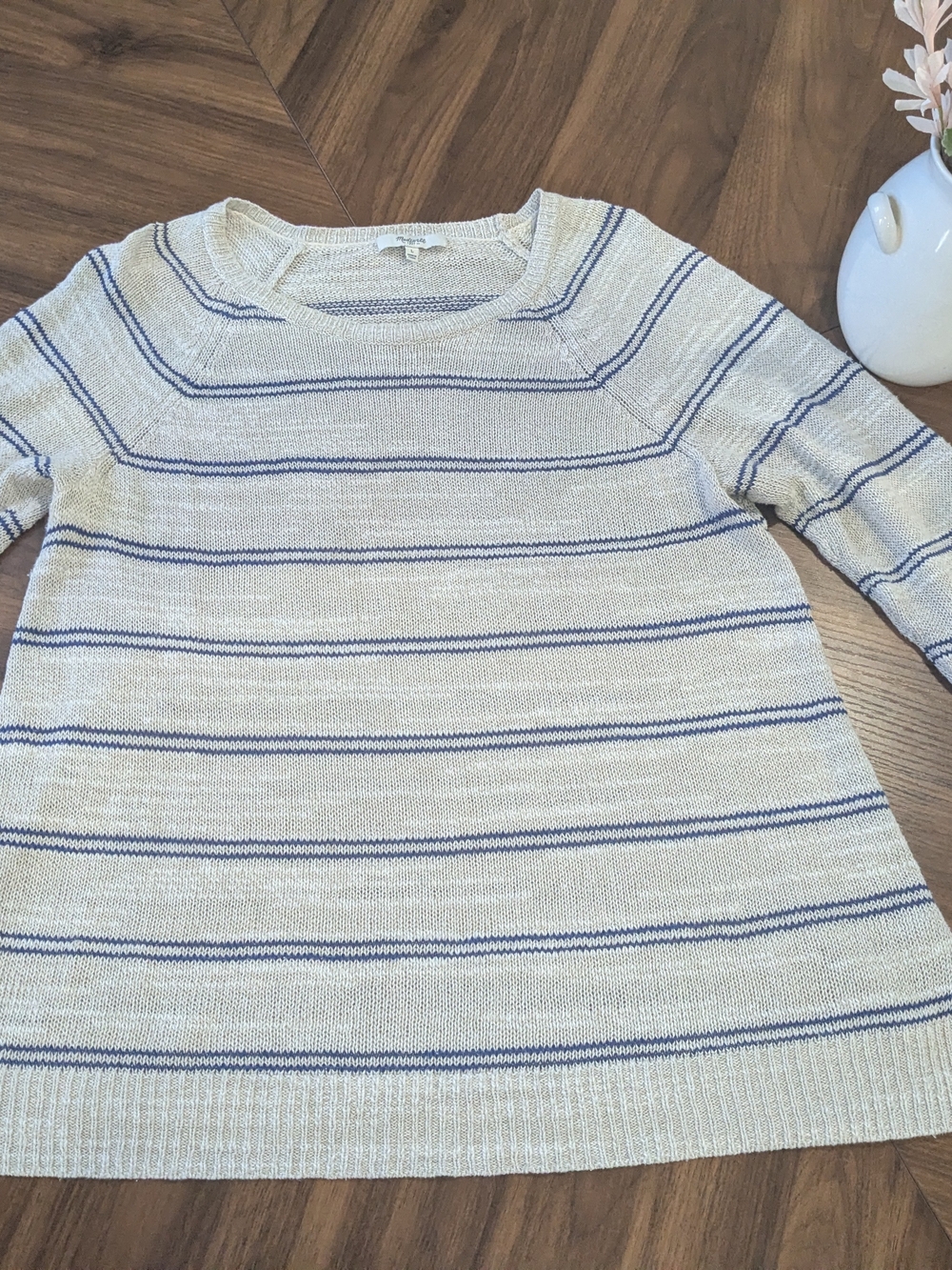 Striped Cream and Blue Knit Sweater - Women